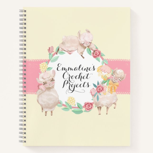 Crochet Projects Notebook with Cute Llamas (Front)