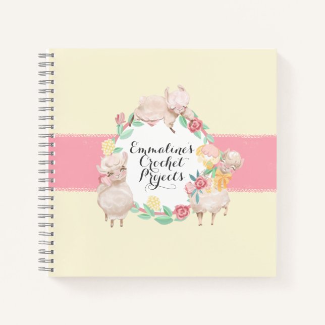 Crochet Projects Notebook with Cute Llamas (Front)