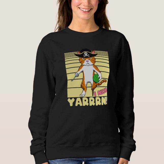 Crochet Pun Pirate Cat With Wool And Hook  Crochet Sweatshirt (Front)