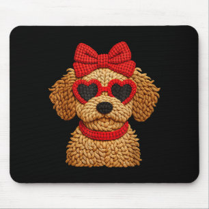 Crochet Puppy Heart Sungles Red Bow Valentines Day Mouse Pad
