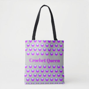 Crochet Queen Purple Polka Dot Geometric Tote Bag