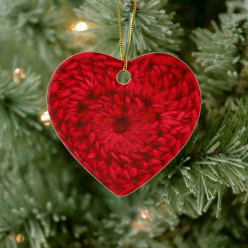 Crochet Red Handmade Yarn Heart Crafts Ceramic Ornament