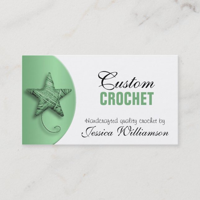 Crochet - Star Shaped Yarn Green Business Cards (Front)