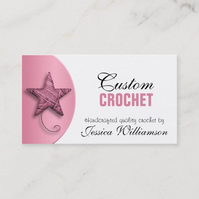 Crochet - Star Shaped Yarn Pink Business Cards (Front)