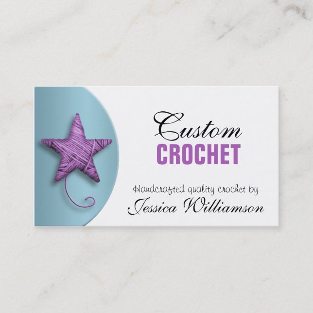 Crochet Star Shaped Yarn Purple Blue Business Card (Front)