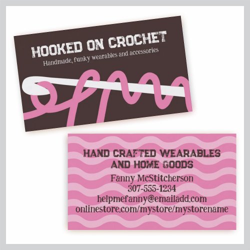 crochet stitching crafts brown pink business cards