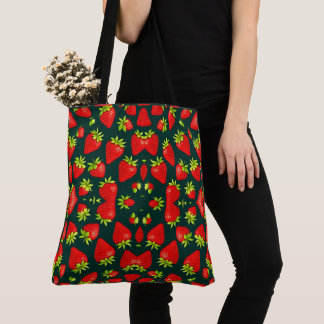 Crochet Strawberry Watercolor Pattern Elegance Tote Bag