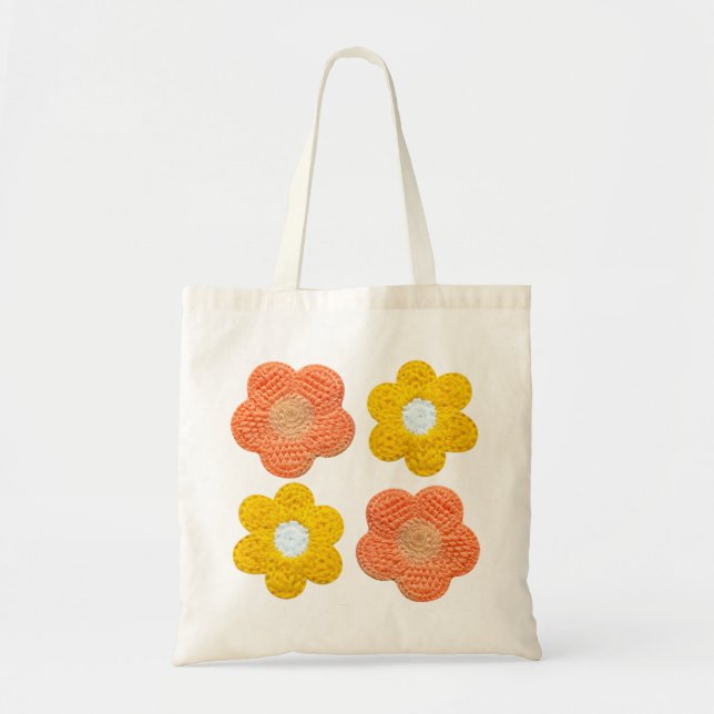 Crochet-Style Floral Tote Bag – Handmade Look (Front)