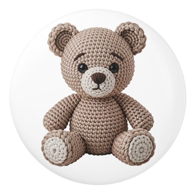 Crochet Teddy Bear Ceramic Knob (Front)