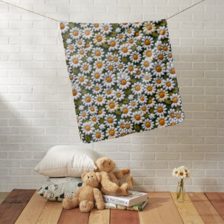 Crochet White Daisies Spring Wildflowers Baby Blanket
