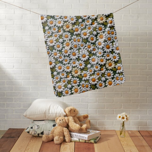 Crochet White Daisies Spring Wildflowers Baby Blanket (In Situ)