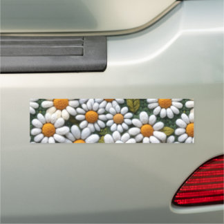 Crochet White Daisies Spring Wildflowers Car Magnet