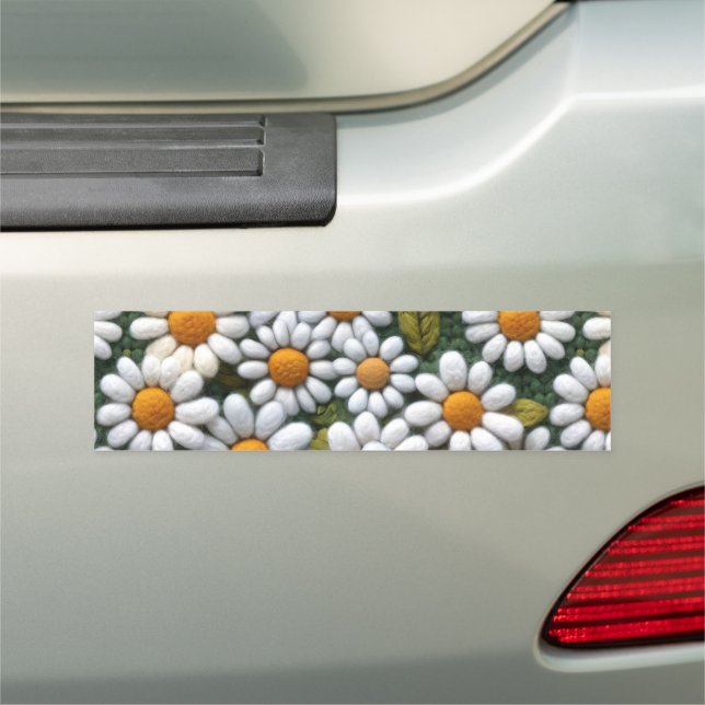 Crochet White Daisies Spring Wildflowers Car Magnet (In Situ)