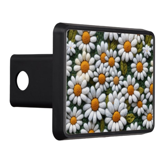 Crochet White Daisies Spring Wildflowers Hitch Cover (Right)