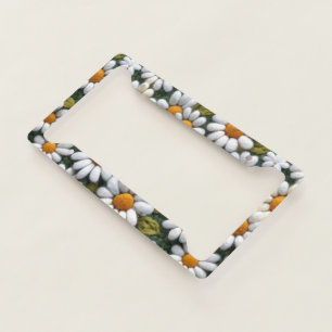 Crochet White Daisies Spring Wildflowers License Plate Frame