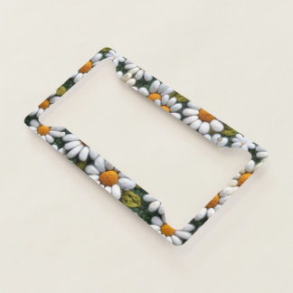 Crochet White Daisies Spring Wildflowers License Plate Frame