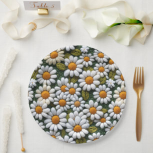 Crochet White Daisies Spring Wildflowers Paper Plates