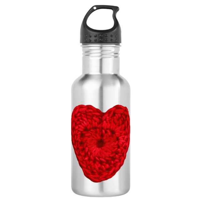 Crochet Yarn Heart • Handmade Crafts Water Bottle (Front)