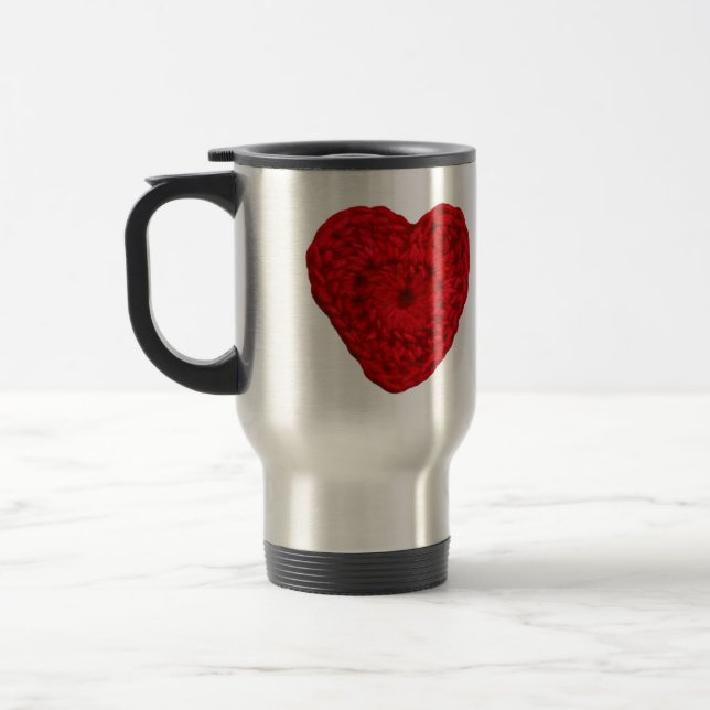 Crochet Yarn Heart Handmade Travel Mug (Left)