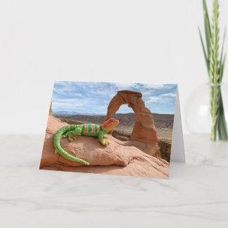 Crocheted Collared Lizard visits Arches National P Holiday Card