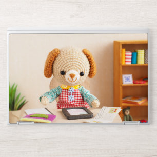 Crocheted Dog Amigurumi at Miniature Desk Scene Il HP Laptop Skin