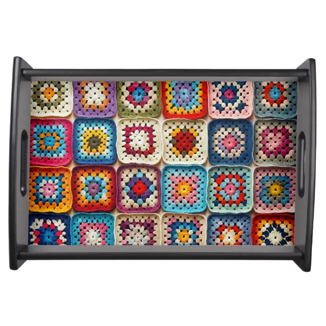 Crocheted Granny Square Pattern Serving Tray (Front)