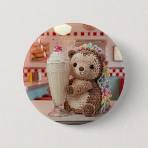 Crocheted Hedgehog and Milkshake at Retro Diner Button