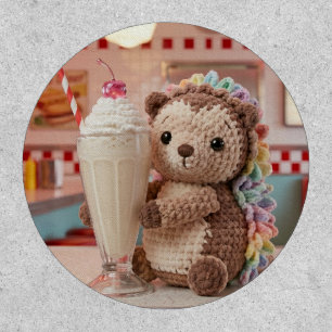 Crocheted Hedgehog and Milkshake at Retro Diner Patch