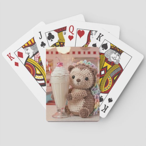Crocheted Hedgehog and Milkshake at Retro Diner Poker Cards