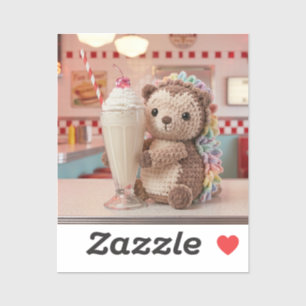 Crocheted Hedgehog and Milkshake at Retro Diner Sticker