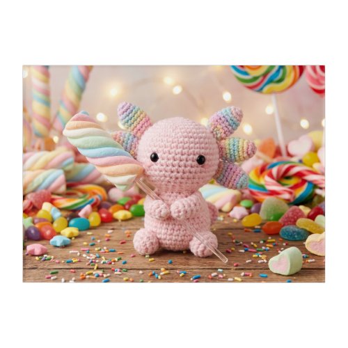 Crocheted Pink Axolotl Pastel Candy  Acrylic Print