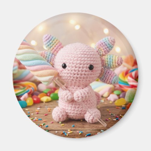 Crocheted Pink Axolotl Pastel Candy  Magnet