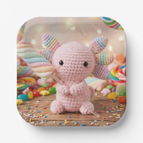 Crocheted Pink Axolotl Pastel Candy  Paper Plates
