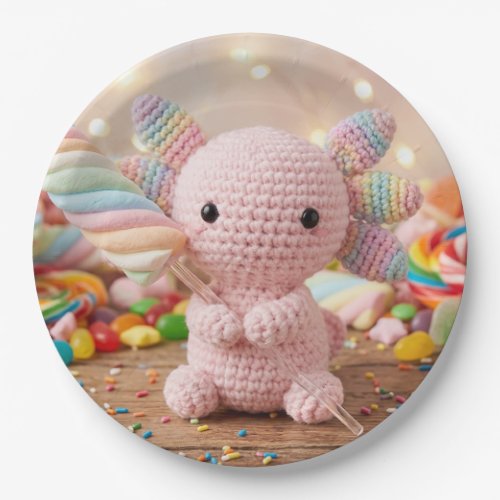 Crocheted Pink Axolotl Pastel Candy  Paper Plates