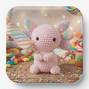 Crocheted Pink Axolotl Pastel Candy Paper Plates