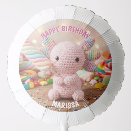 Crocheted Pink Axolotl Pastel Candy  Paper Plates Balloon
