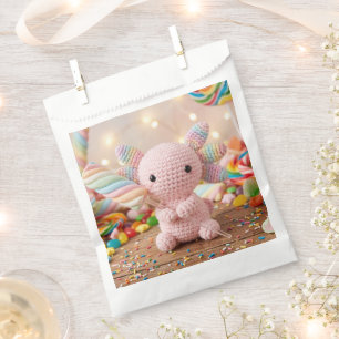 Crocheted Pink Axolotl Pastel Candy  Paper Plates Favor Bag