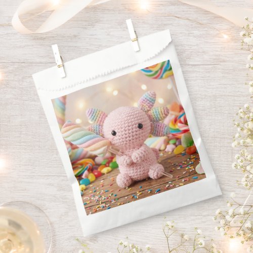 Crocheted Pink Axolotl Pastel Candy  Paper Plates Favor Bag