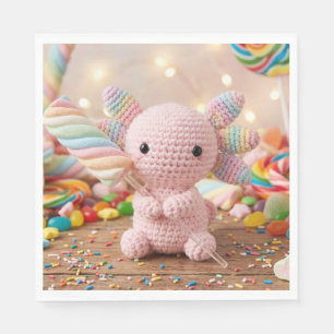 Crocheted Pink Axolotl Pastel Candy  Paper Plates Napkins