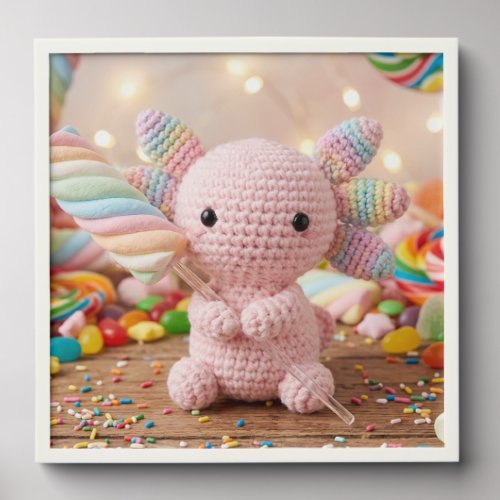 Crocheted Pink Axolotl Pastel Candy Peel And Stick Photo Tile