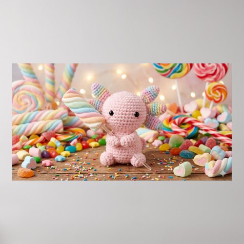 Crocheted Pink Axolotl Pastel Candy  Poster