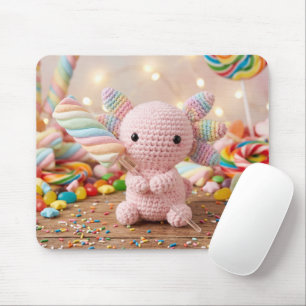 Crocheted Pink Axolotl Pastel Marshmallow Candy Mouse Pad
