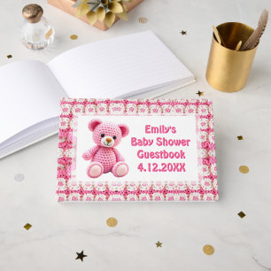 Crocheted Teddy Bear Girl's Baby Shower Guest Book