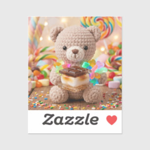 Crocheted Teddy Bear with S'more Candy Land Sticker