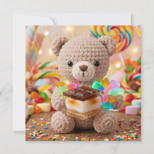 Crocheted Teddy Bear with S'more in a Candy Land