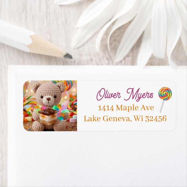 Crocheted Teddy Bear with S'more Personalized Label (Insitu)