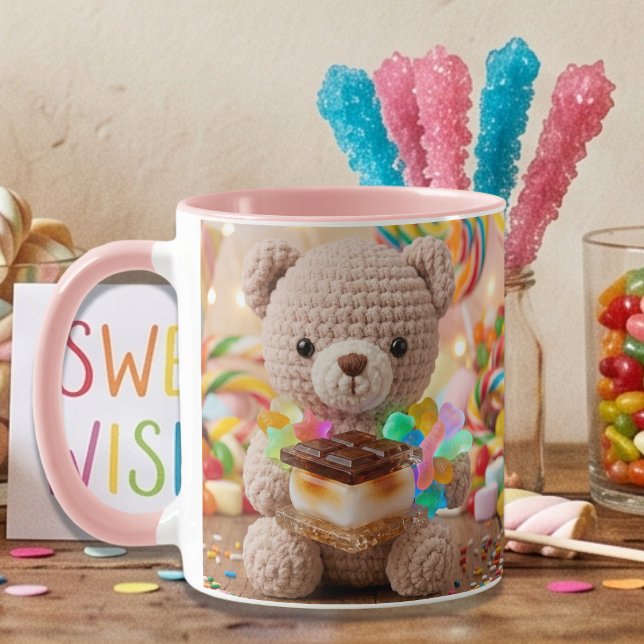 Crocheted Teddy Bear with S'more Personalized Mug (Creator Uploaded)