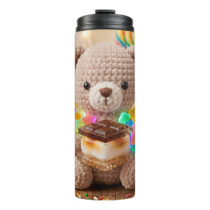 Crocheted Teddy Bear with S'more Personalized Thermal Tumbler