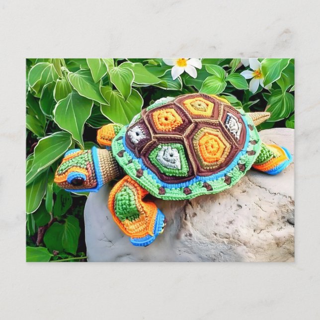 Crocheted Turtle Made From Colorful Granny Squares Postcard (Front)