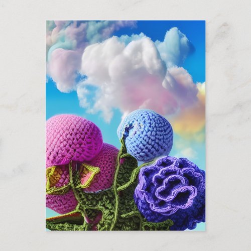 Crocheted Wildflowers In the Clouds Digital Art   Postcard